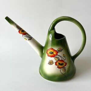 Vintage Arnels Pottery Green Poppy Floral Ceramic Watering Can